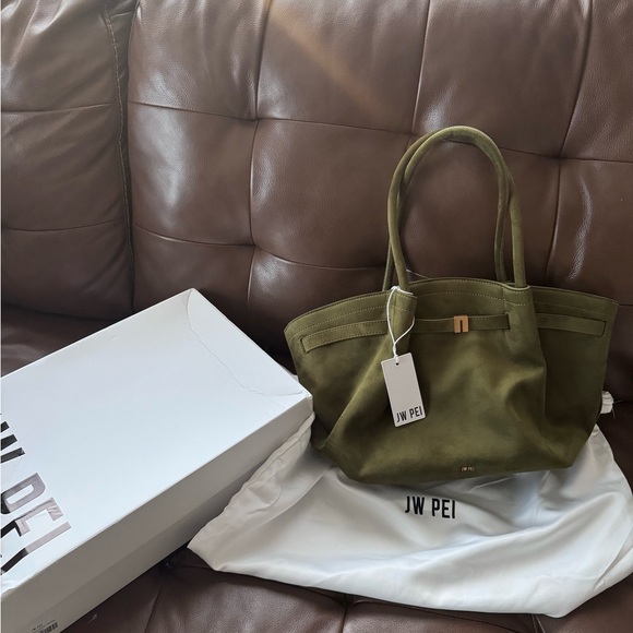 JW PEI - NWT Hana Medium Faux Suede Tote Bag- Dark Olive - Picture 2 of 10
